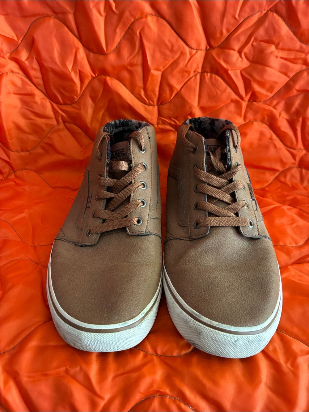 Vans Brown Mid-Top Leather-Look Sneakers